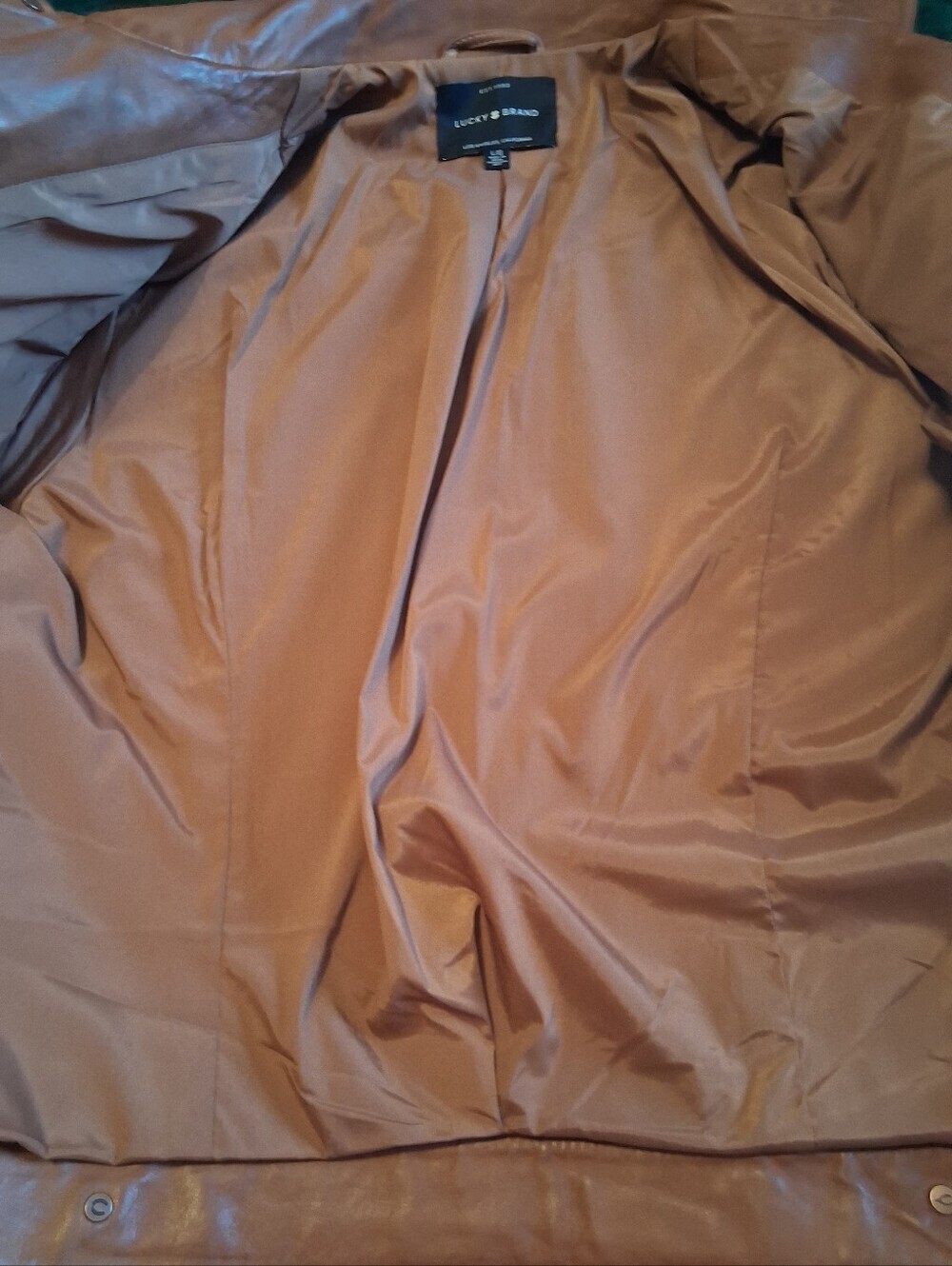 NWOT Lucky Brand Leather Trucker Jacket In Color: Cognac Size L - Picture 12 of 15